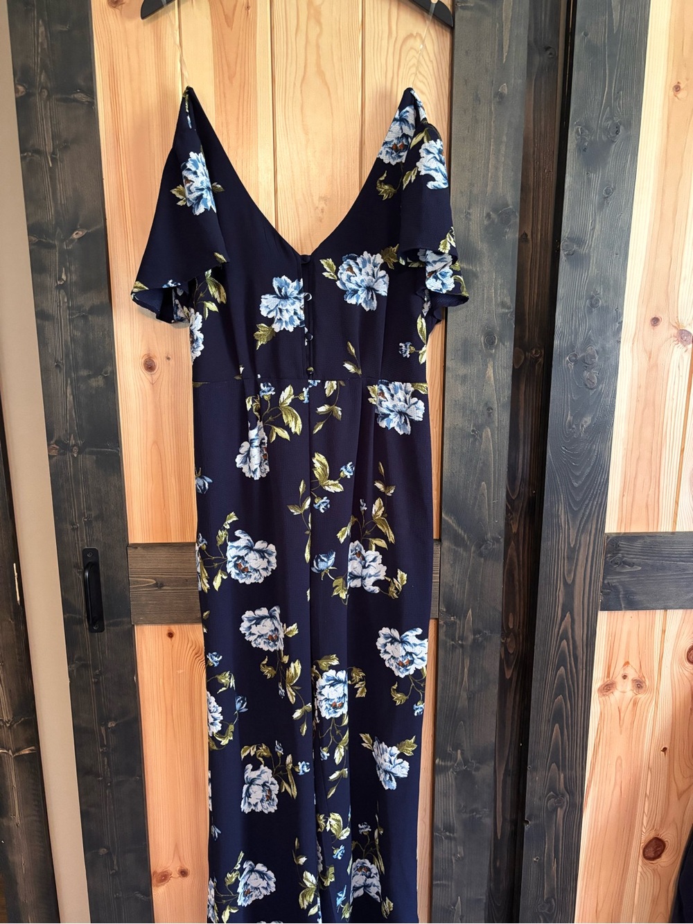 Trixxi Navy Floral Ruffle-Shoulder Maxi Dress - pant suit